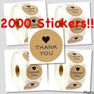 New 2000 Pcs. Thank You Stickers 4 Rolls 500 pieces each roll for your Customers